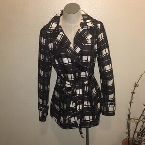 Wishful Park Double Breasted Plaid BW Pea Coat